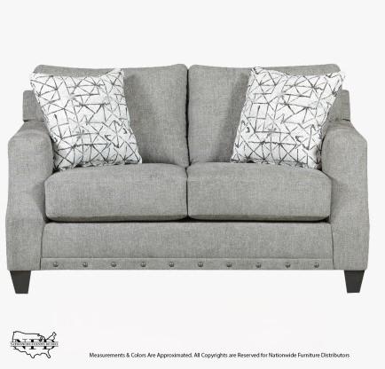 SOFA AND LOVESEAT SOFT LIGHT GREY TEXTURED FABRIC.