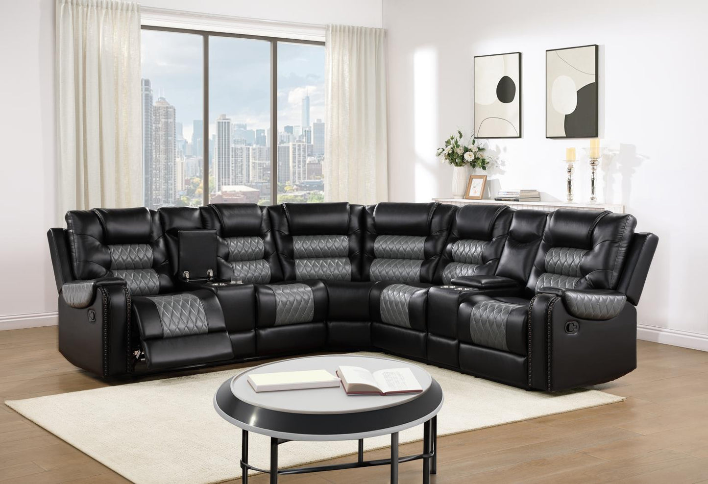 UU89 BLACK/GRAY MOTION 3 PC SECTIONAL