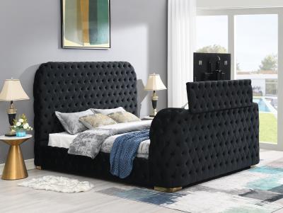 VELVET BED W/FIREPLACE, TV MOUNT & BLUETOOTH SPEAKER & USB