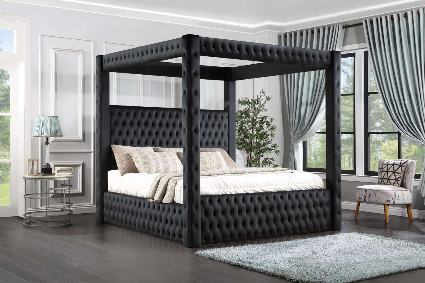 VELVET CANOPY BED/W BLUETOOTH SPEAKER & USB