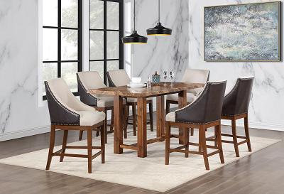 PUB TABLE & 6 UPHOLSTERD PUB CHAIRS