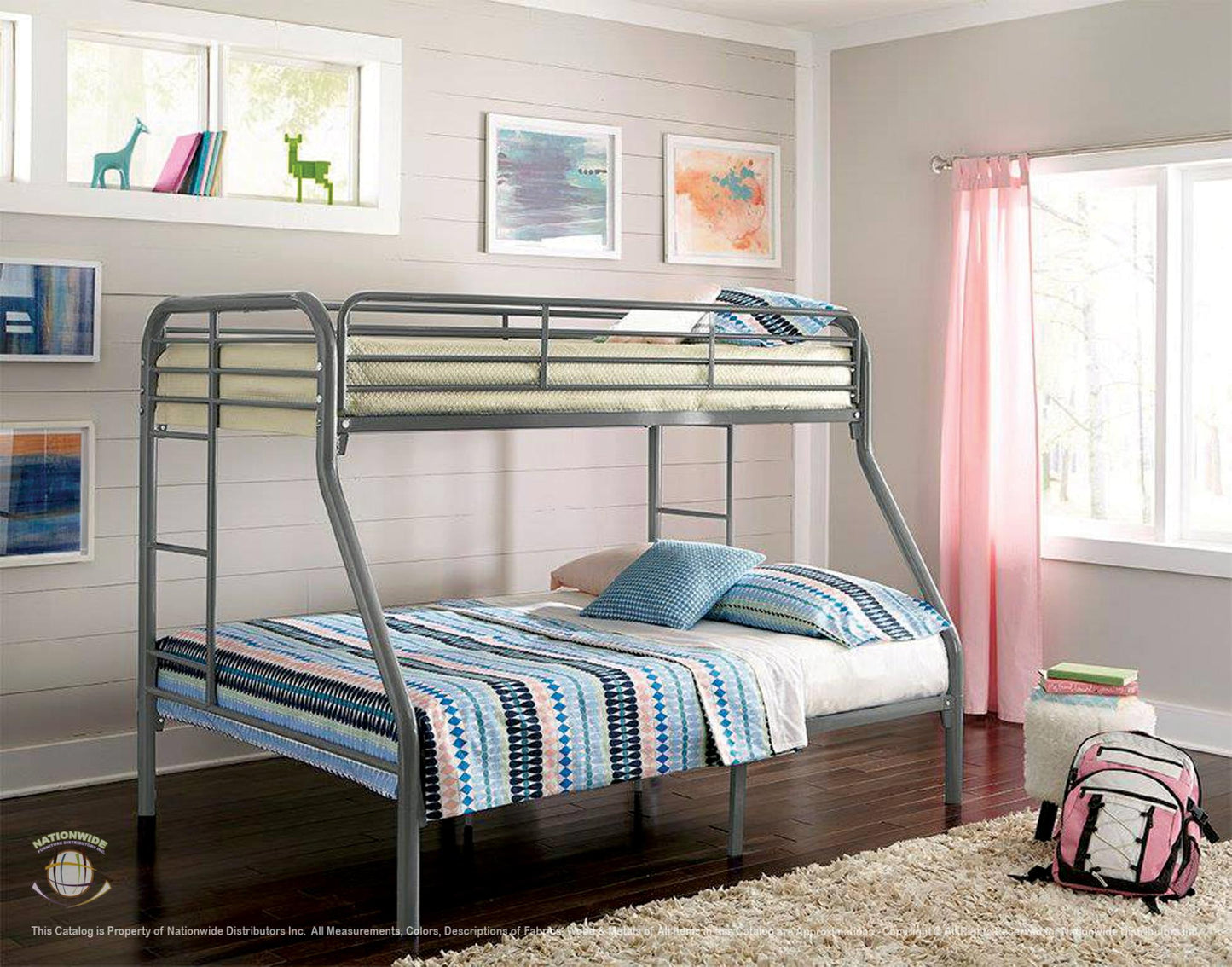 NS490 Twin/Full grey metal Bunkbed