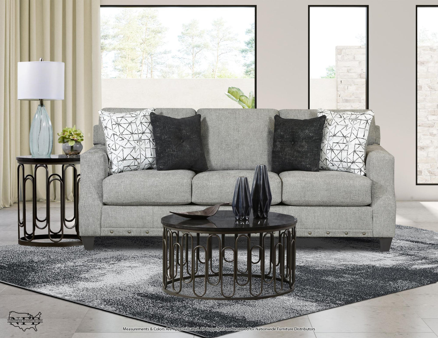 SOFA AND LOVESEAT SOFT LIGHT GREY TEXTURED FABRIC.