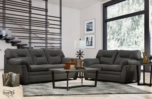 U260 SOFA AND LOVESEAT DARK GREY UPHOLSTERED FABRIC.