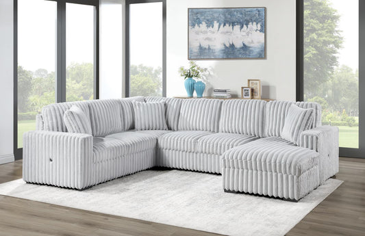 GRAY CORDUROY FABRIC 3 PC SECTIONAL W/USB