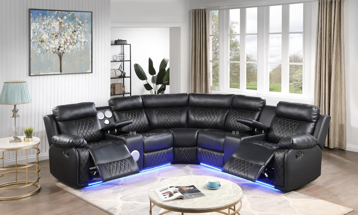 BLACK MOTION 3 PC SECTIONAL W/BLUETOOTH SPEAKER