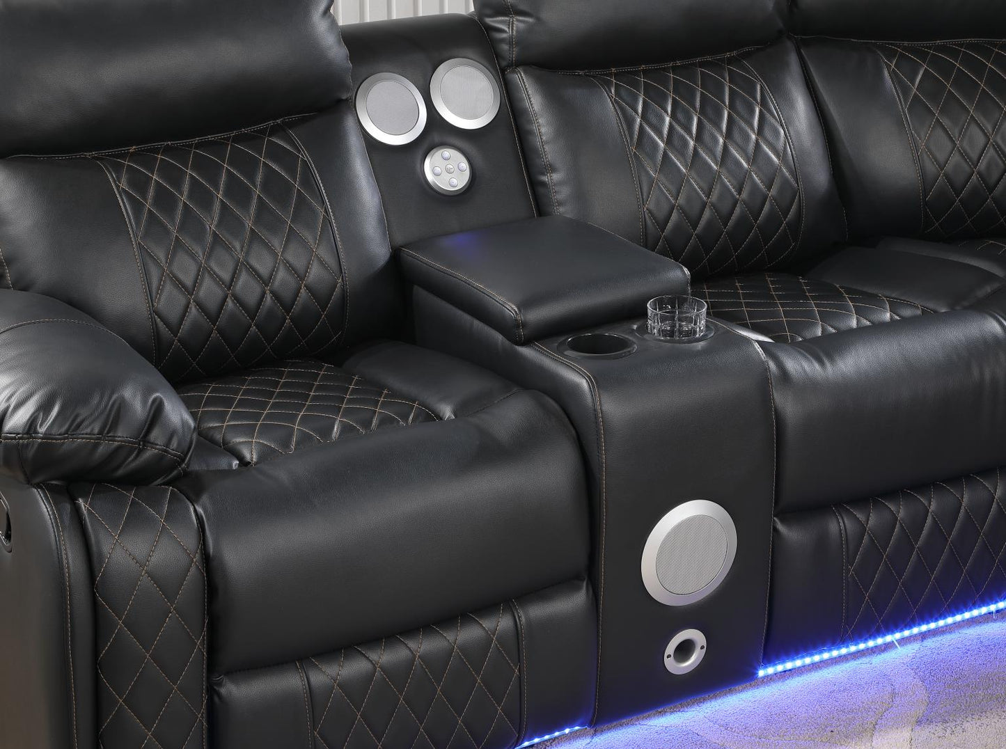 BLACK MOTION 3 PC SECTIONAL W/BLUETOOTH SPEAKER
