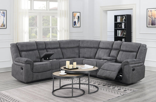 U91 GRAY FABRIC 3 PC RECLINING SECTIONAL